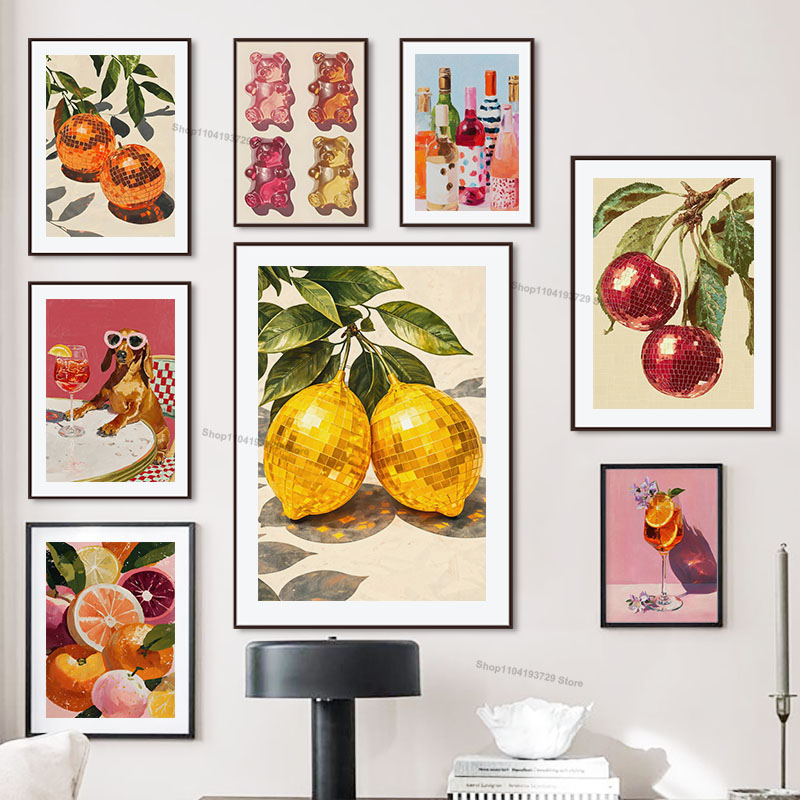 Home Decor Orange - Retro Modny Cytrynowo-Pomarańczowy Pies Cukierki Wino