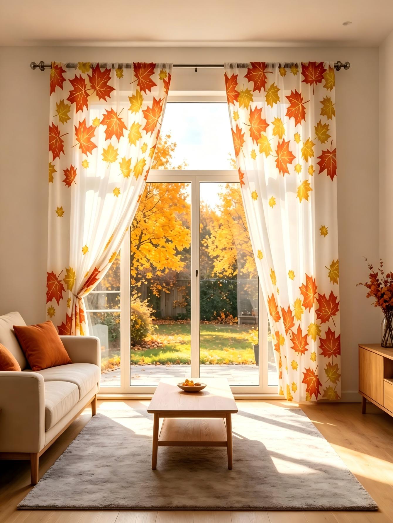 Home Decor Orange - 2 szt. Przezroczyste zasłony z nadrukiem