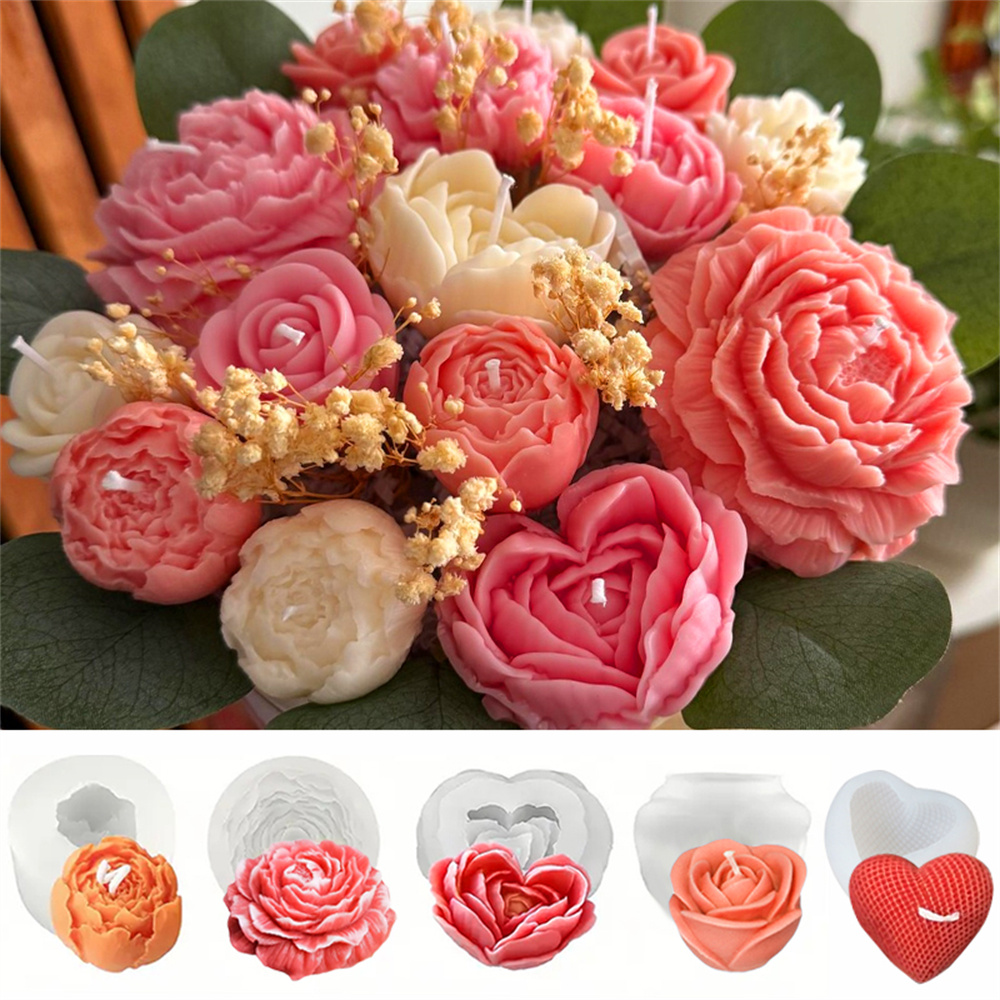 Scented Candle Set - Zestaw 5 silikonowych form kwiatowych 3D: