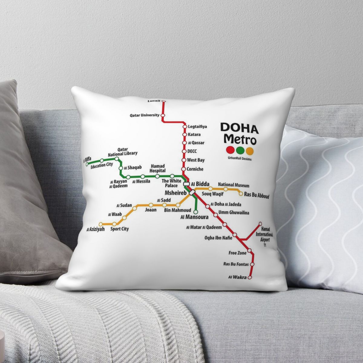 Home Decor Qatar - Katar Doha Metro Map Kwadratowa poszewka