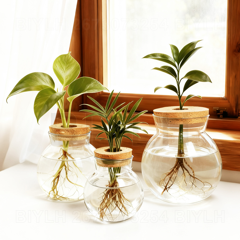 Terrarium Glass Bottle - Szklany wazon hydroponiczny z korkową pokrywką,